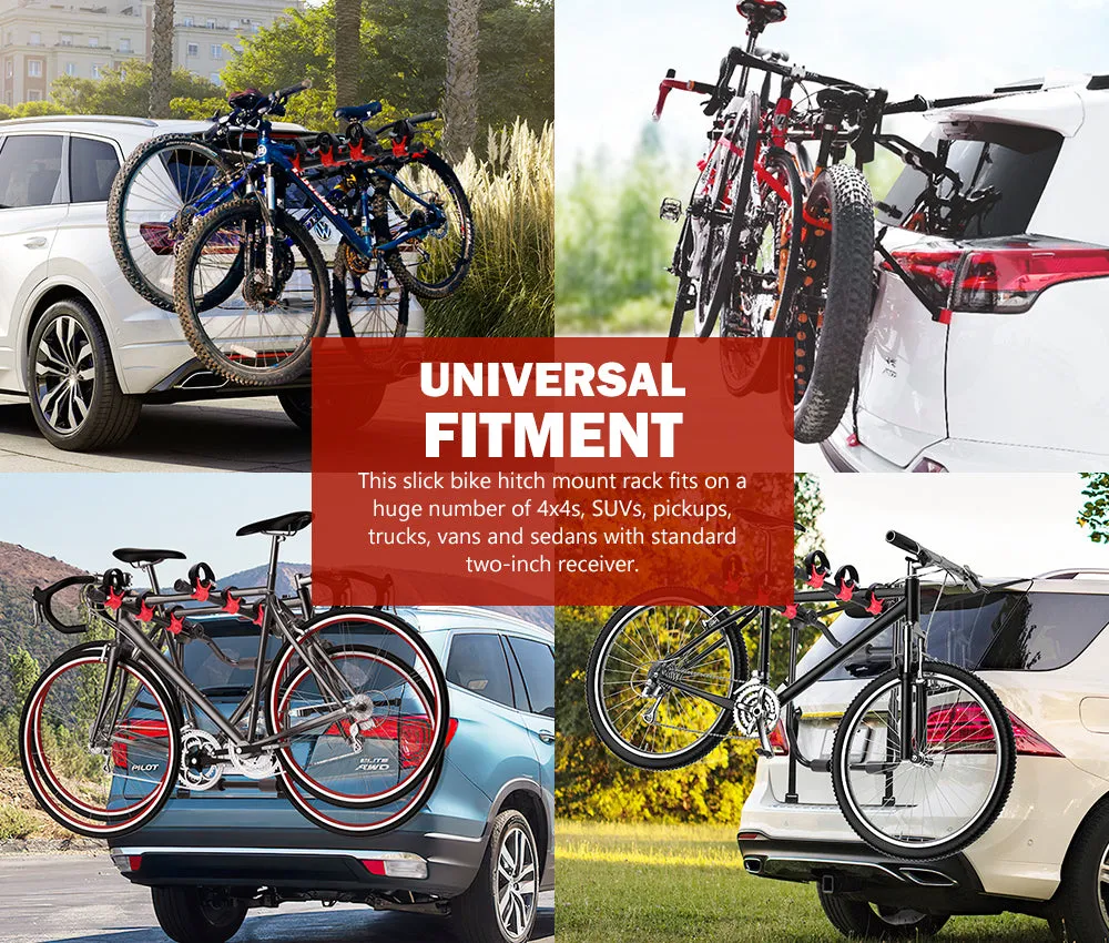 Fieryred 3 Bike Rack Bicycle Carrier Car Rear Universal Trunk Foldable