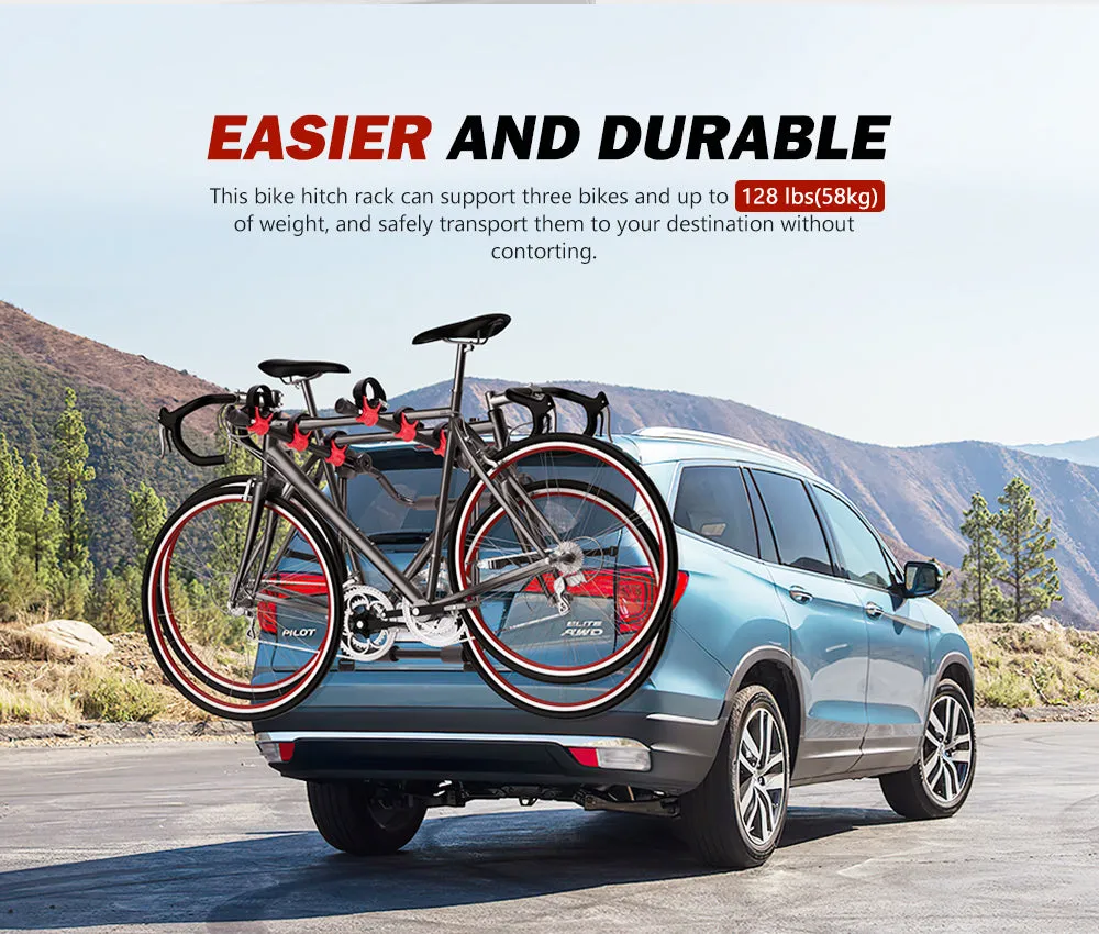 Fieryred 3 Bike Rack Bicycle Carrier Car Rear Universal Trunk Foldable