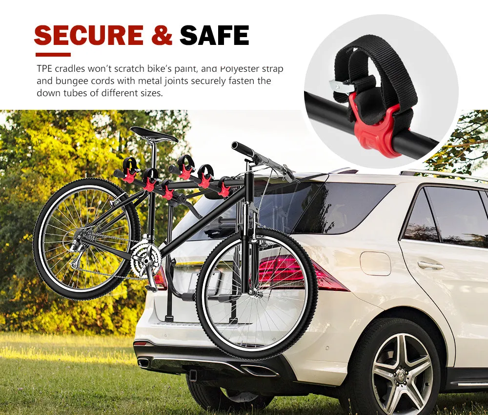 Fieryred 3 Bike Rack Bicycle Carrier Car Rear Universal Trunk Foldable