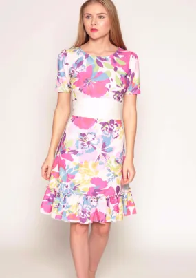 Floral print brocade fit & flare dress