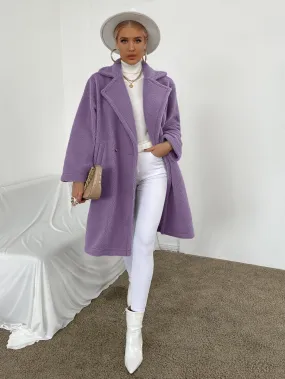 Florence Open Front Teddy Coat - Lilac