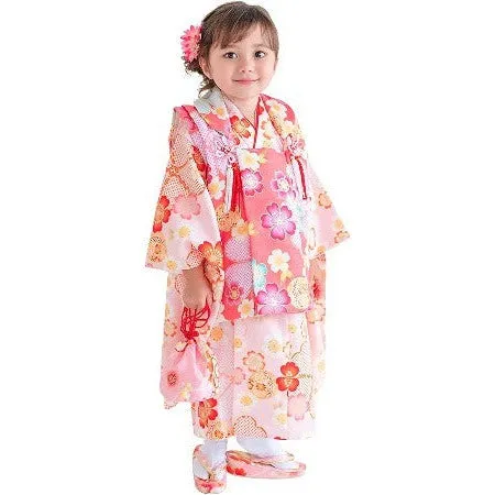 Full Kimono Set for 3 Years Old  Light Pink Sakura Shichigosan/New Years Ceremony