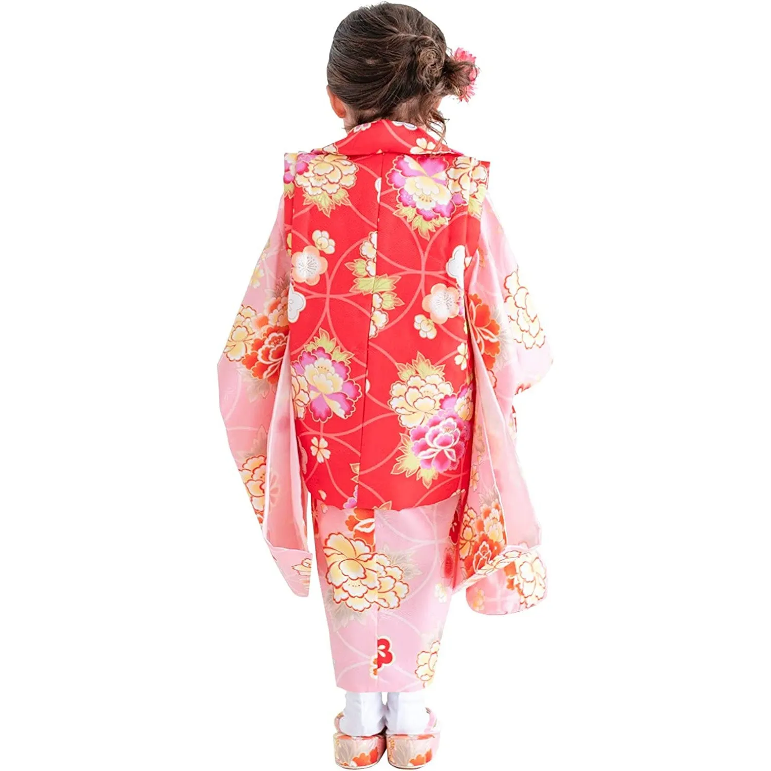 Full Kimono Set for 3 Years Old Pink & Red Shichigosan/New Years Ceremony