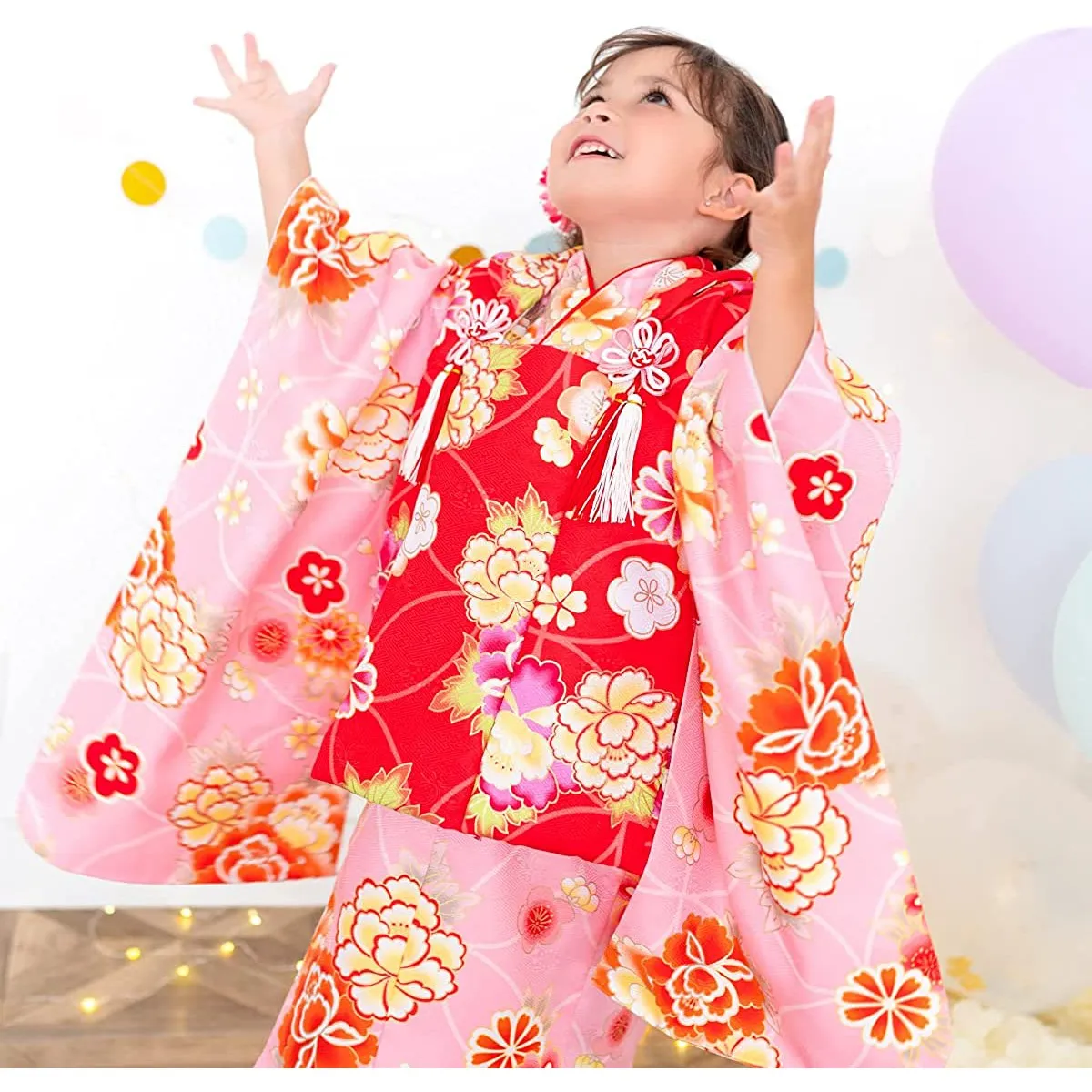 Full Kimono Set for 3 Years Old Pink & Red Shichigosan/New Years Ceremony