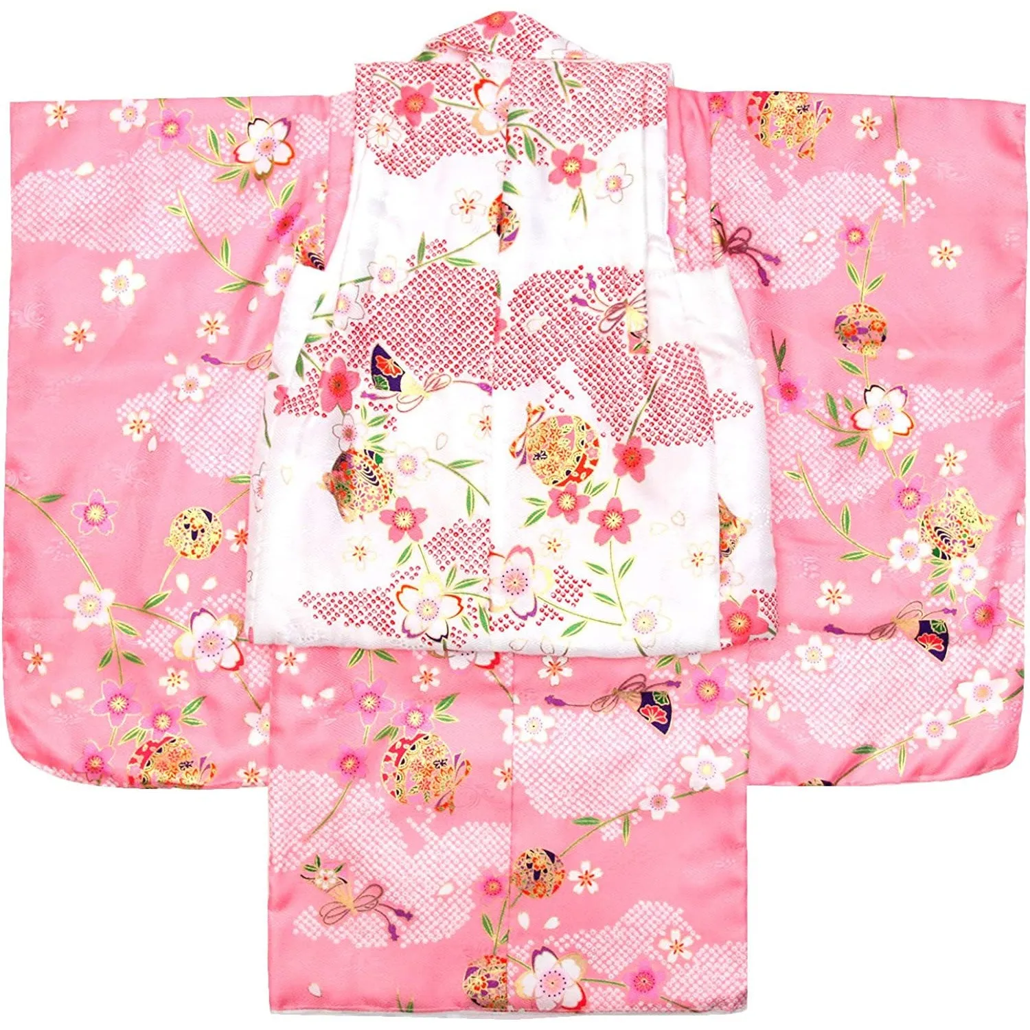 Full Kimono Set for 3 Years Old Pink Sakura Shichigosan/New Years Ceremony