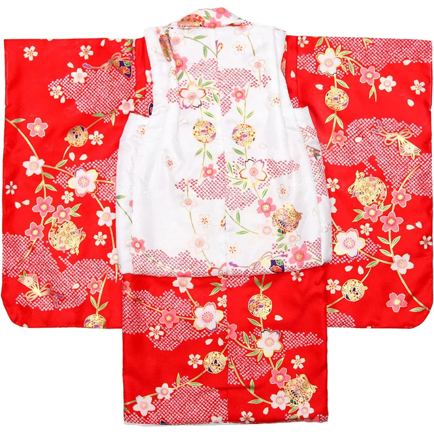 Full Kimono Set for 3 Years Old  Red & White Sakura Shichigosan/New Years Ceremony