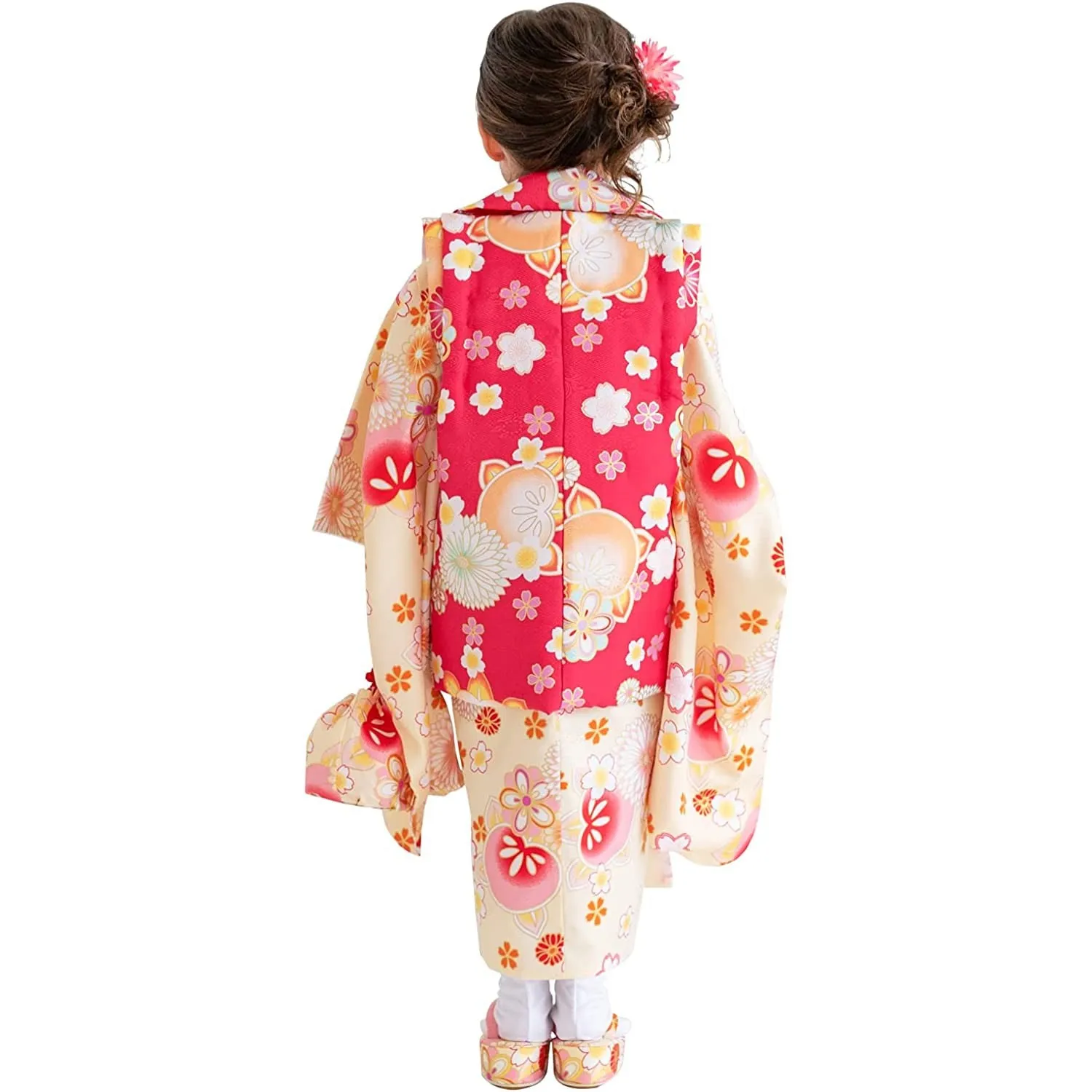 Full Kimono Set for 3 Years Old Yellow & Pink Shichigosan/New Years Ceremony