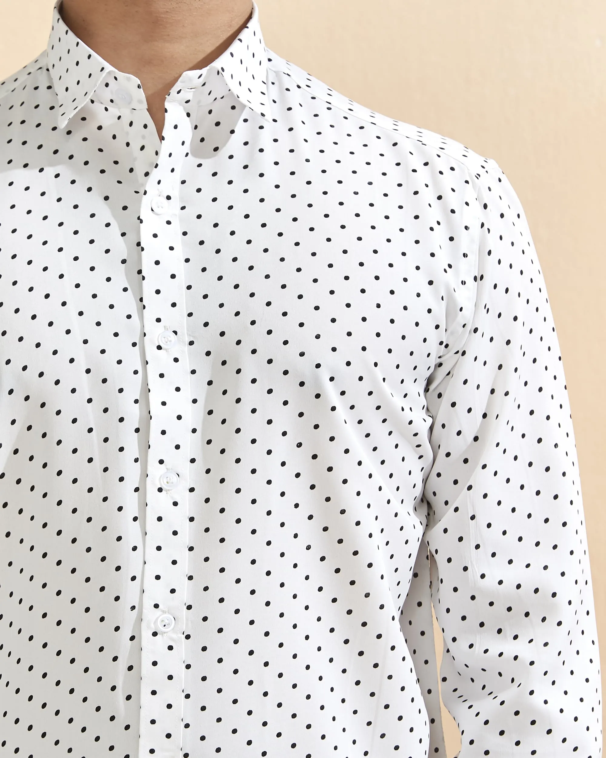 Full Sleeves White Crepe Casual Printed Men's Shirt