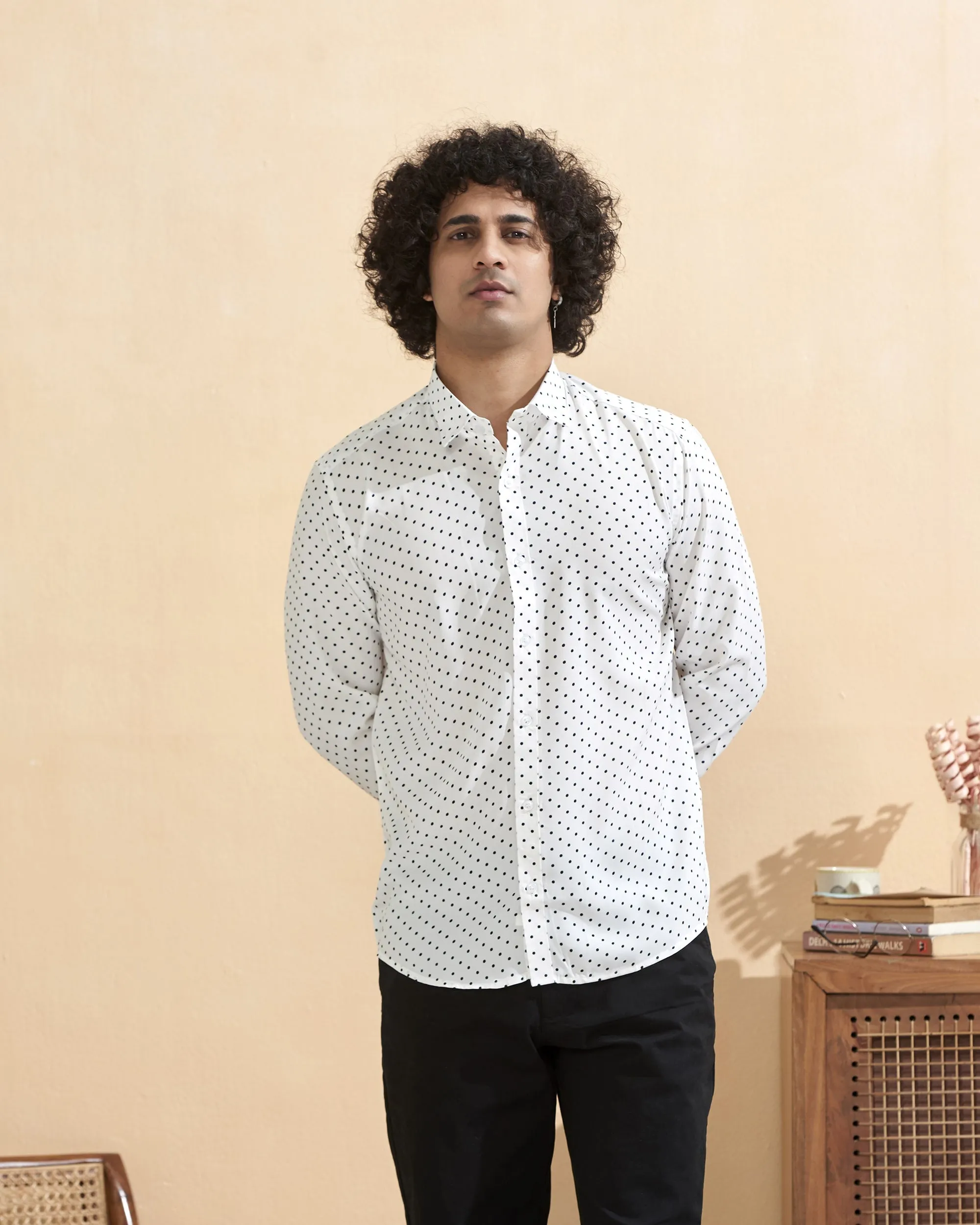 Full Sleeves White Crepe Casual Printed Men's Shirt