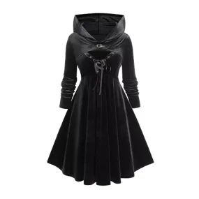 Funki Buys | Dresses | Women's Gothic Velvet Lace-up Dress