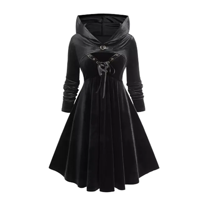 Funki Buys | Dresses | Women's Gothic Velvet Lace-up Dress