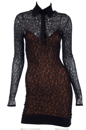 F/W 1990 Azzedine Alaia Black Lace Illusion Runway Mini Dress