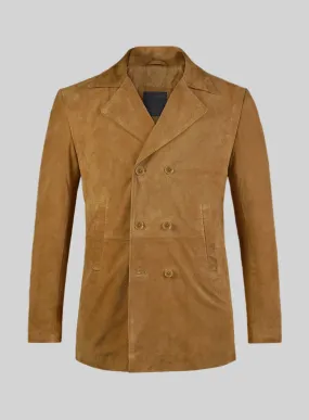 Ginger Brown Suede Leather Pea Coat