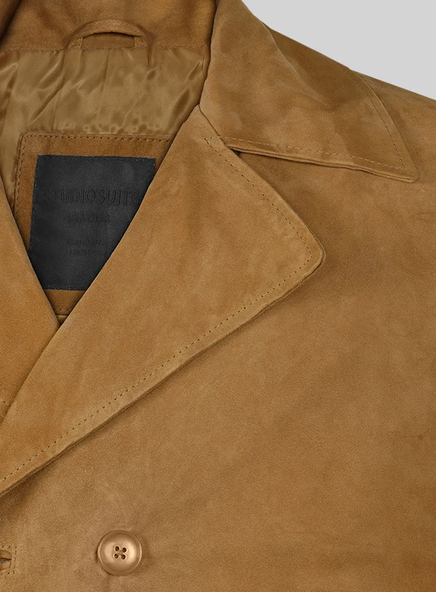 Ginger Brown Suede Leather Pea Coat