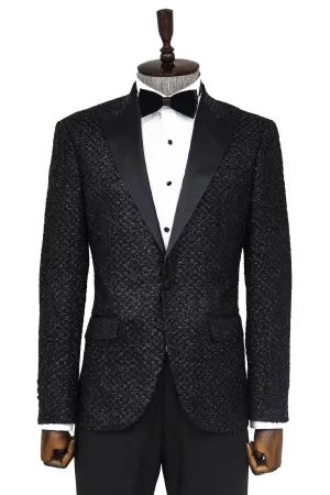 Gingham Patterned Glitter Black Men Party Blazer - Wessi