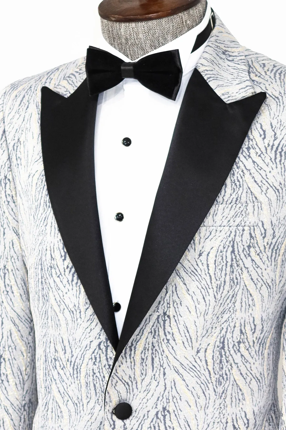 Glittery Patterned Light Blue Men Tuxedo Blazer - Wessi