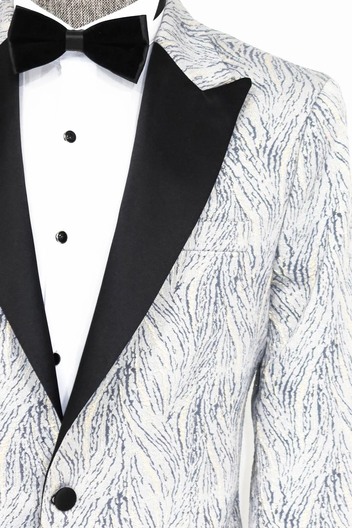 Glittery Patterned Light Blue Men Tuxedo Blazer - Wessi