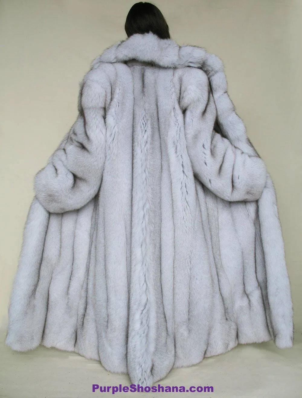 Gorgeous Plush Blue Fox Solid Silver Fur Coat Stroller M/L/XL  Made in Canada