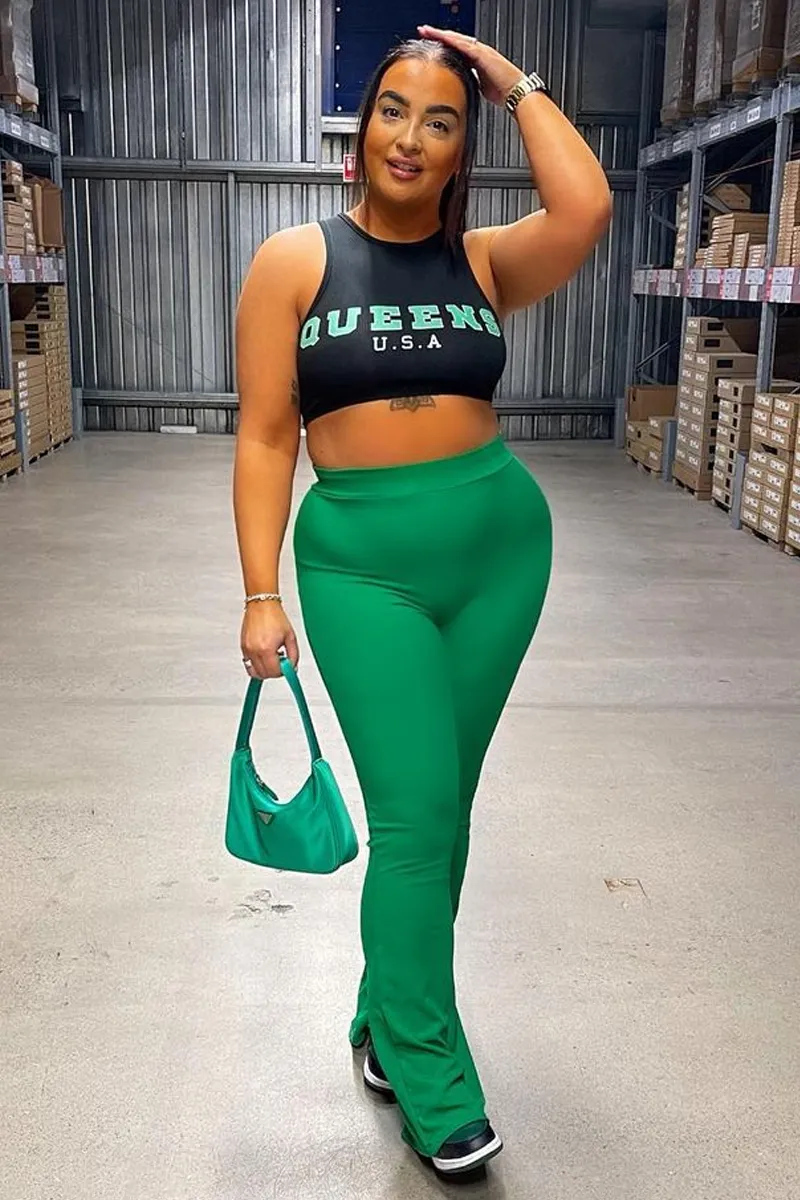 Green Ribbed Flare Trousers - Jori