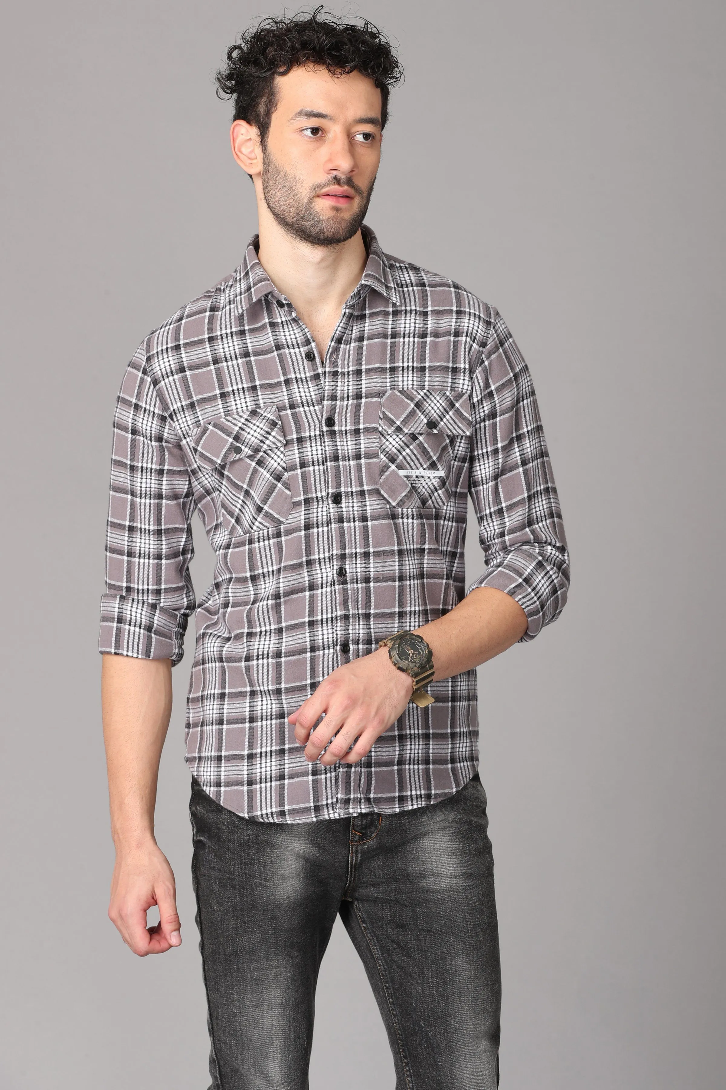 Grey Check Printed Shirt