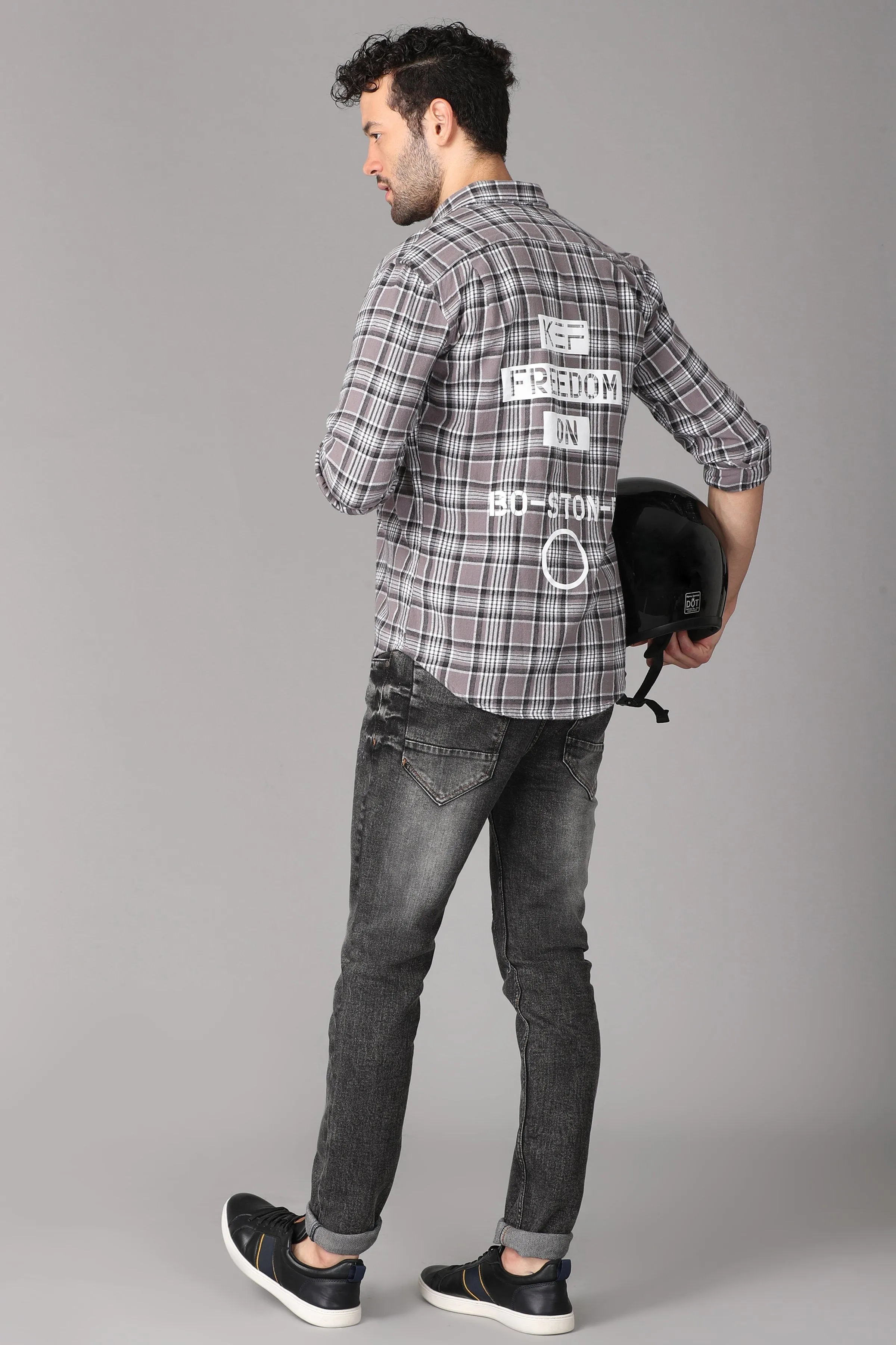 Grey Check Printed Shirt