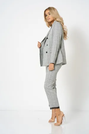 Grey Checked Double Breasted Blazer Co-Ord