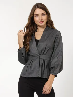 Grey Peplum Balloon Sleeve Blazer