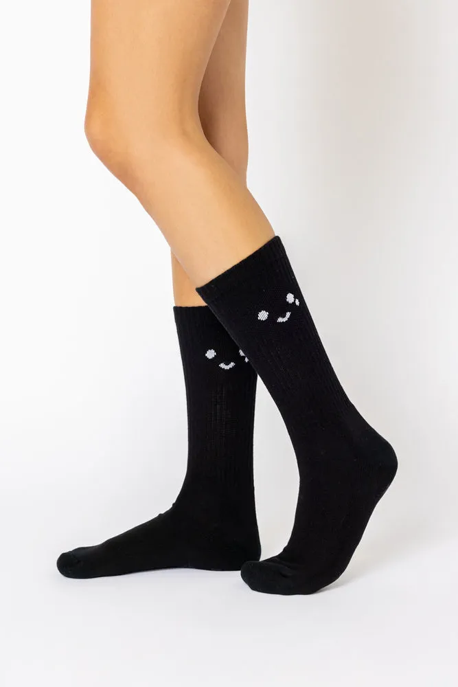 Happy Cry Face Mid-Calf Gym Socks - Black