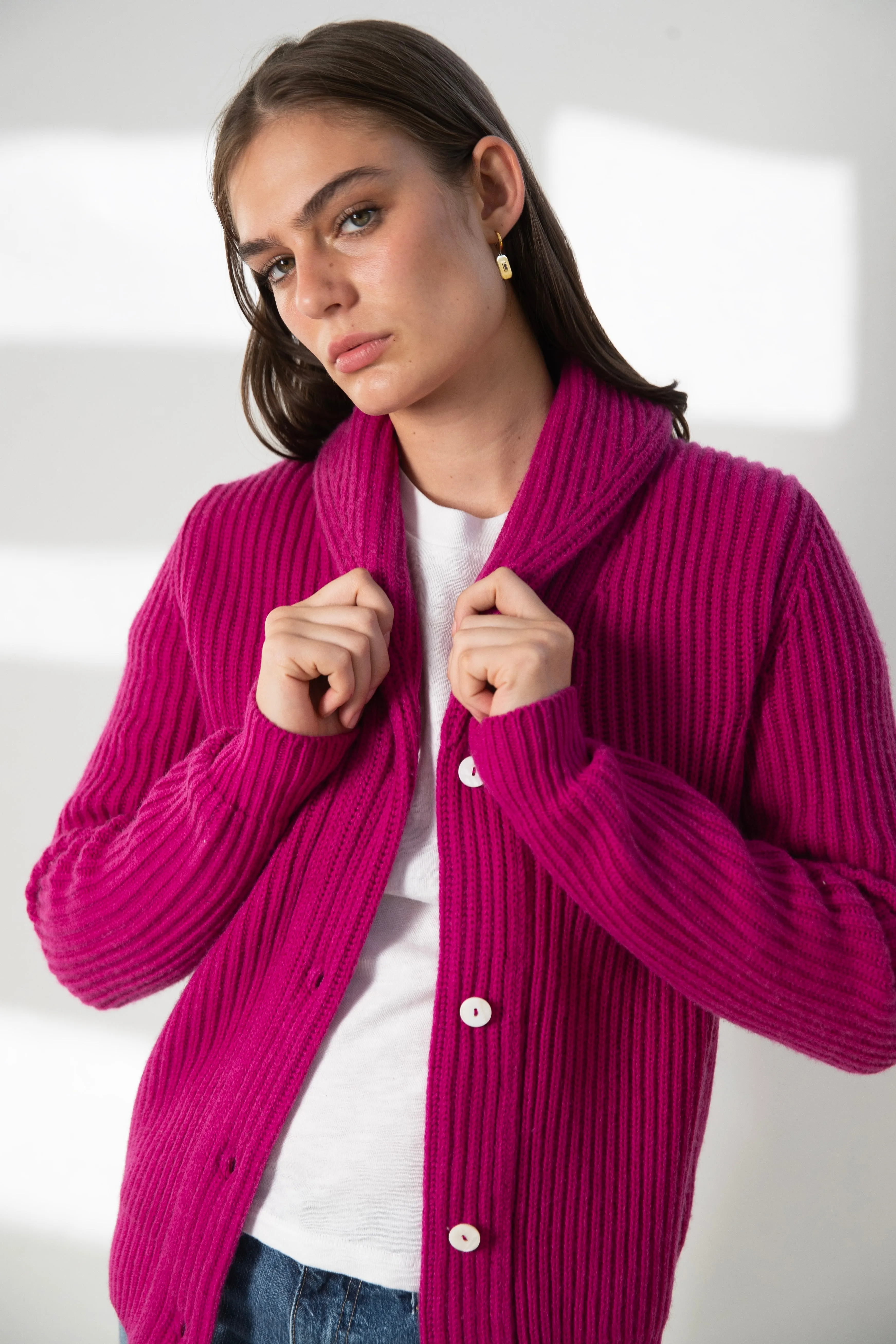 Harpers Emporium Cashmere Shawl Cardigan in Boysenberry