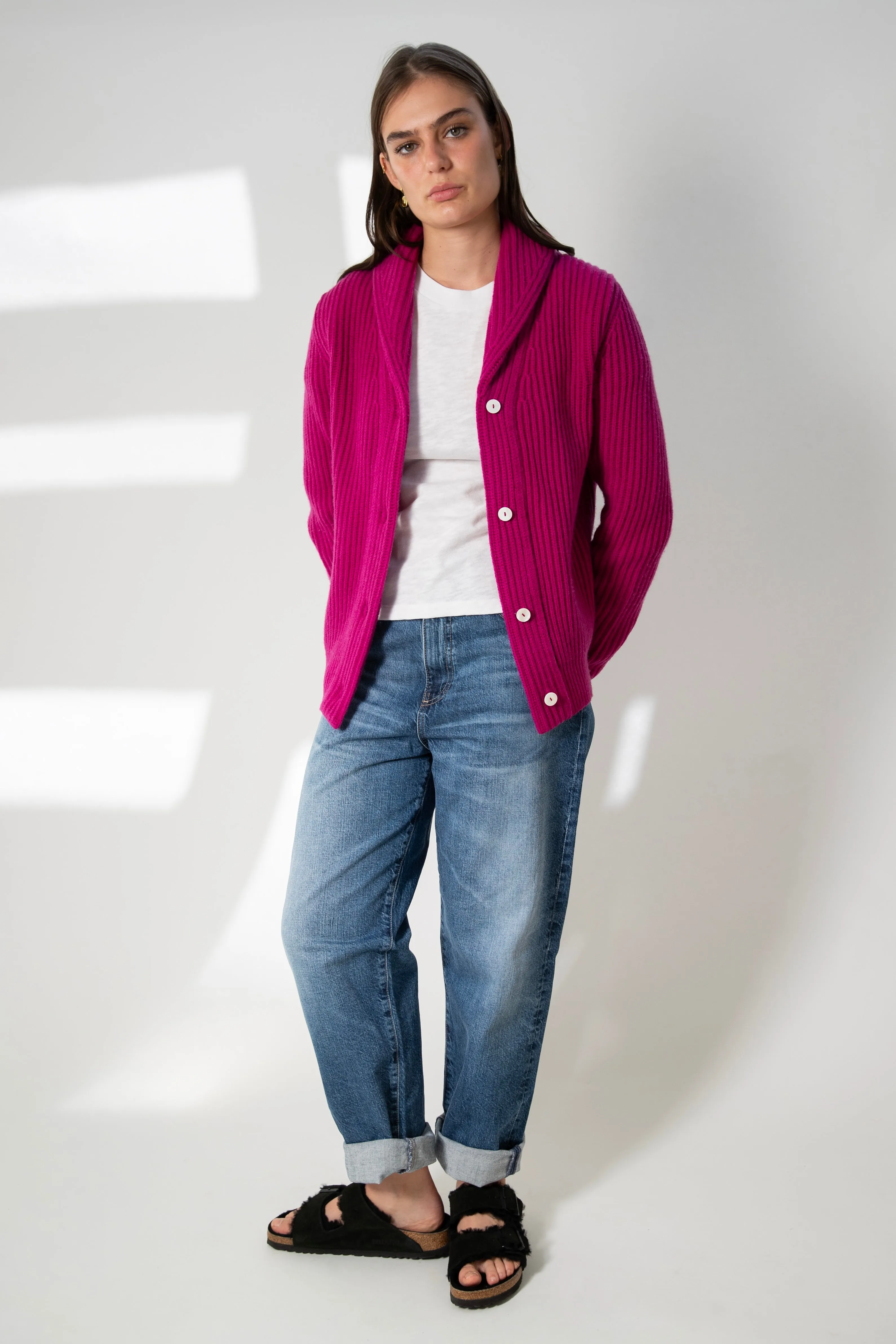 Harpers Emporium Cashmere Shawl Cardigan in Boysenberry