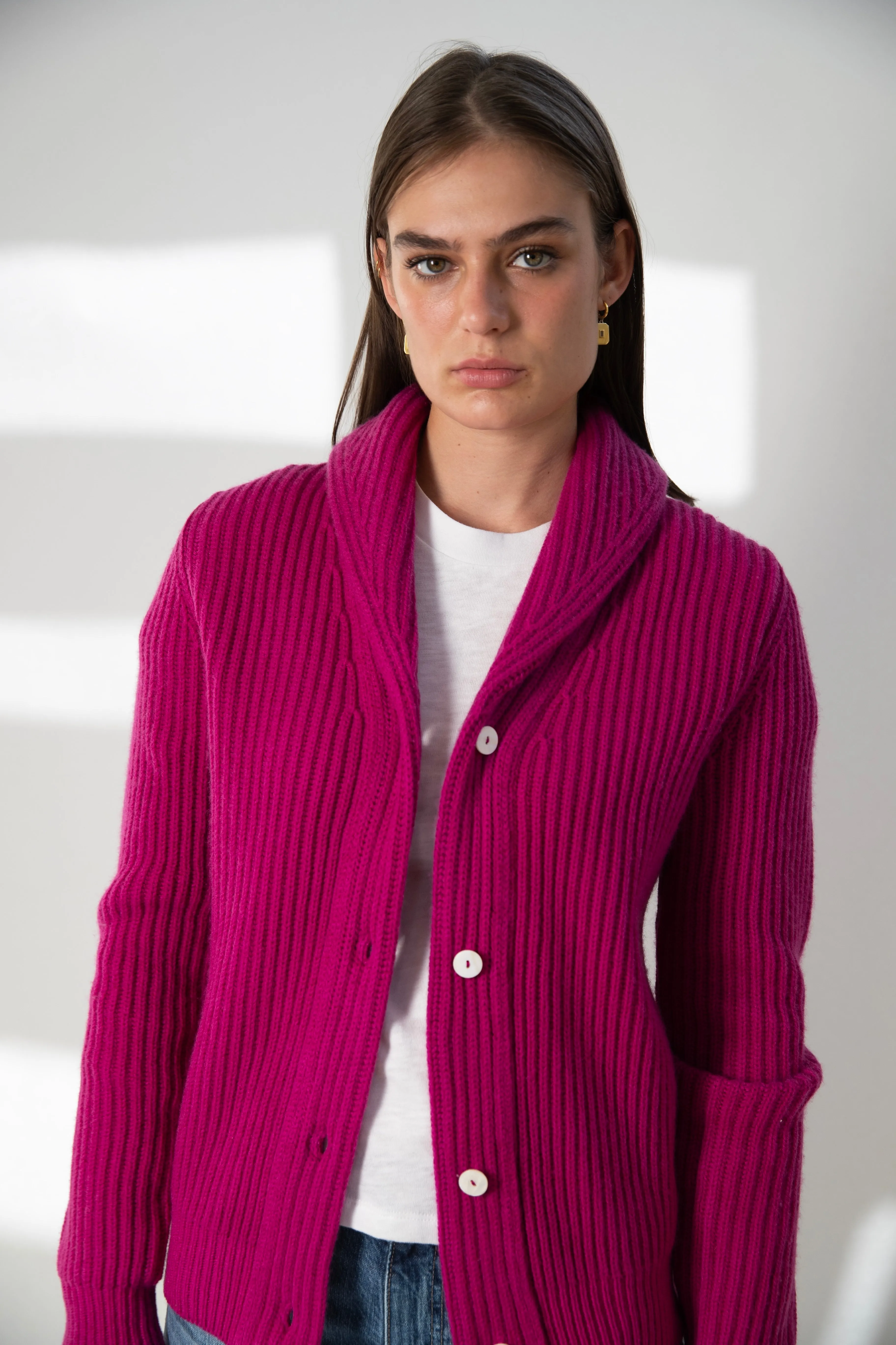 Harpers Emporium Cashmere Shawl Cardigan in Boysenberry