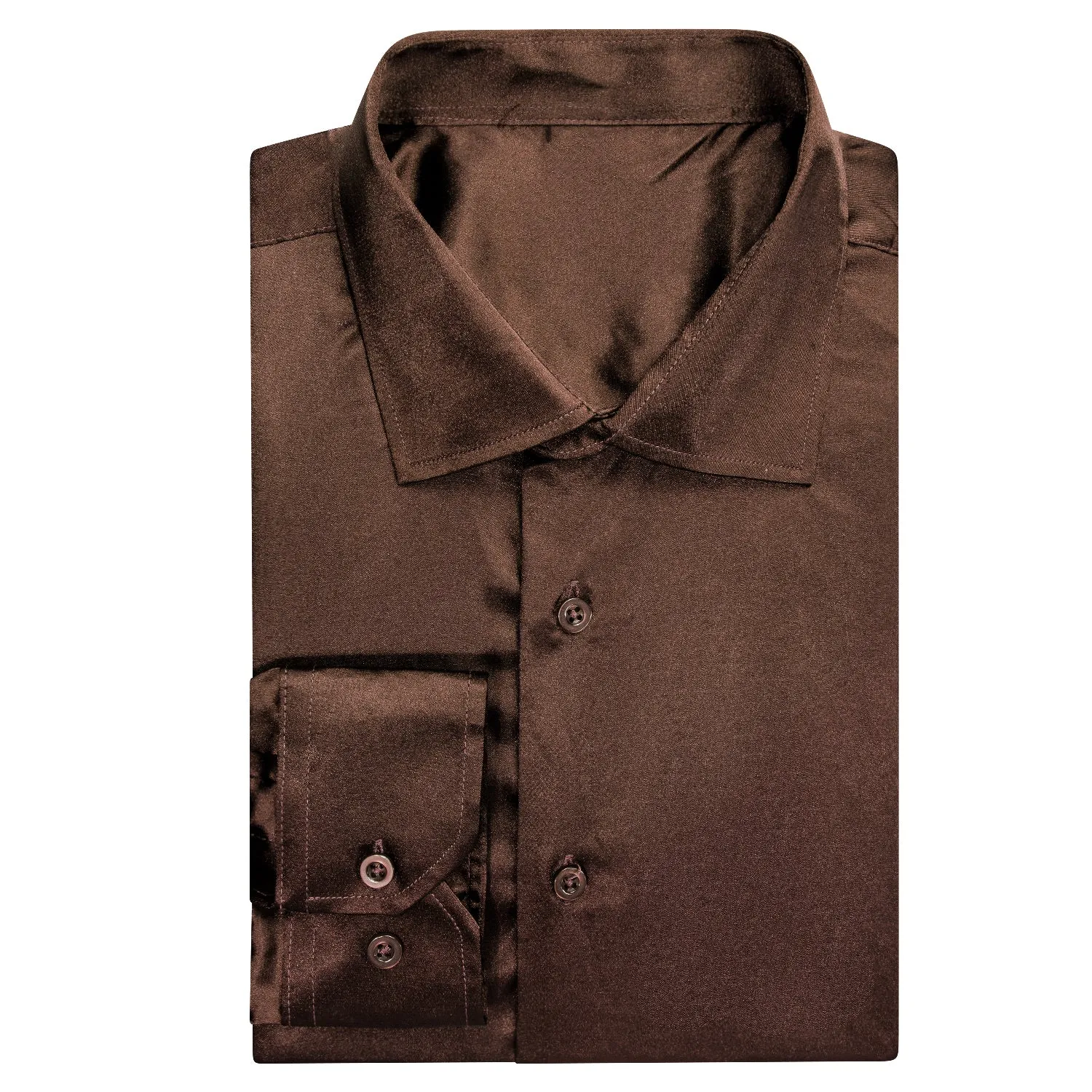 Hi-Tie Brown Dress Shirt Solid Satin Men's Long Sleeve Dress Shirt