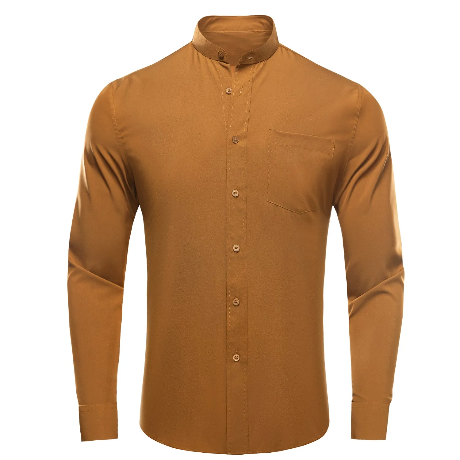 Hi-Tie Men's Shirt Brown Orange Solid Men's Long Sleeve Dress Shirt