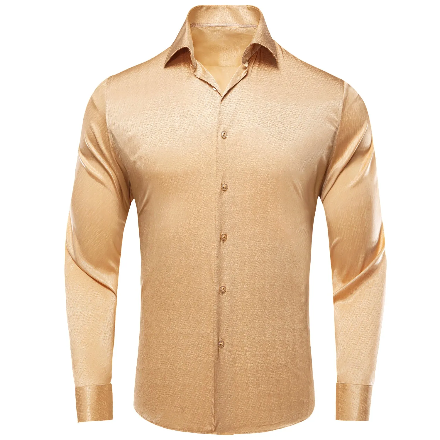 Hi-Tie Yellow Shirt Beige Solid Silk Men's Long Sleeve Dress Shirt