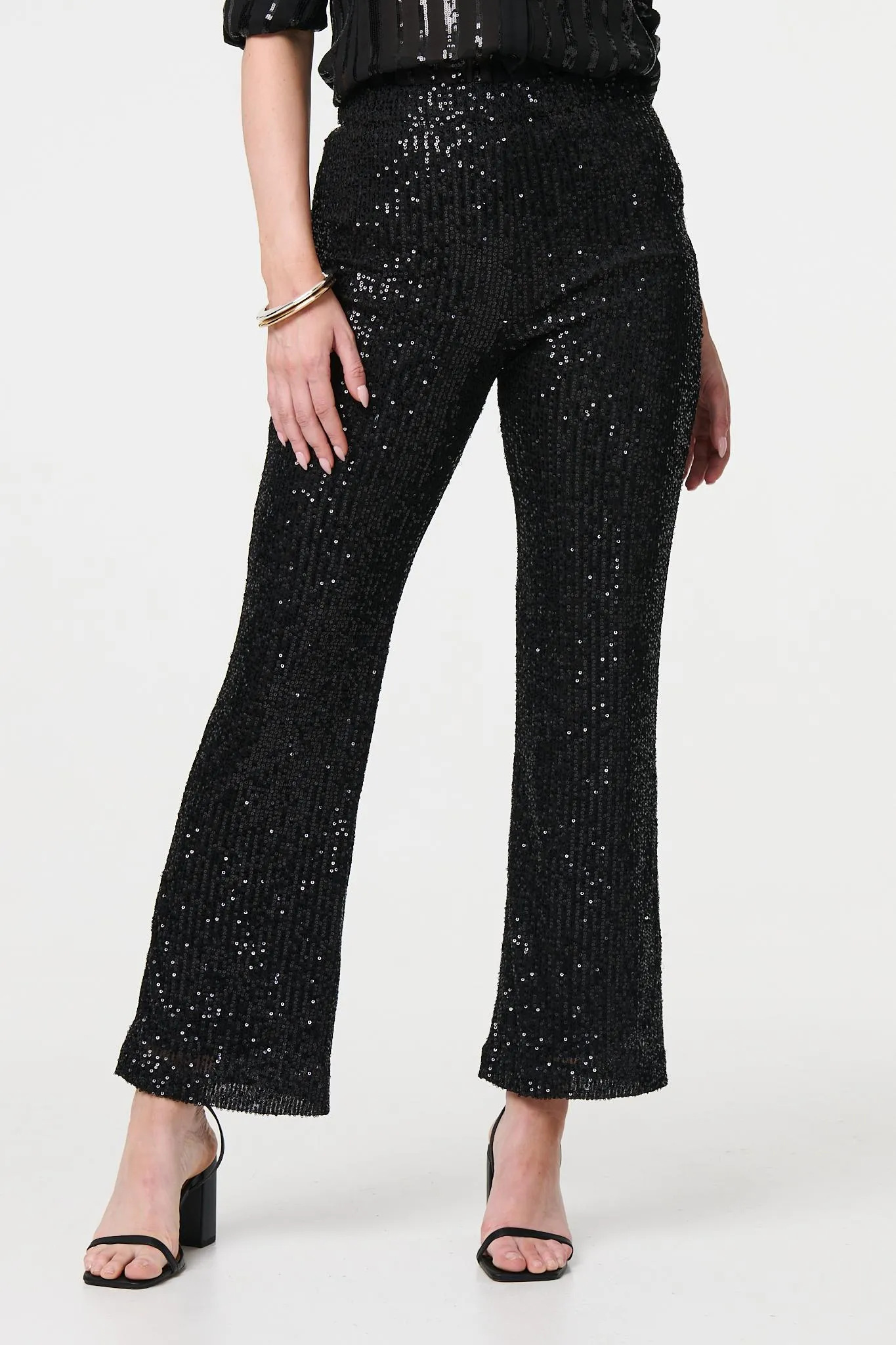 High Waist Flared Sequin Trousers