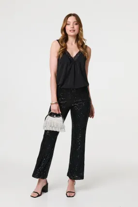 High Waist Flared Sequin Trousers