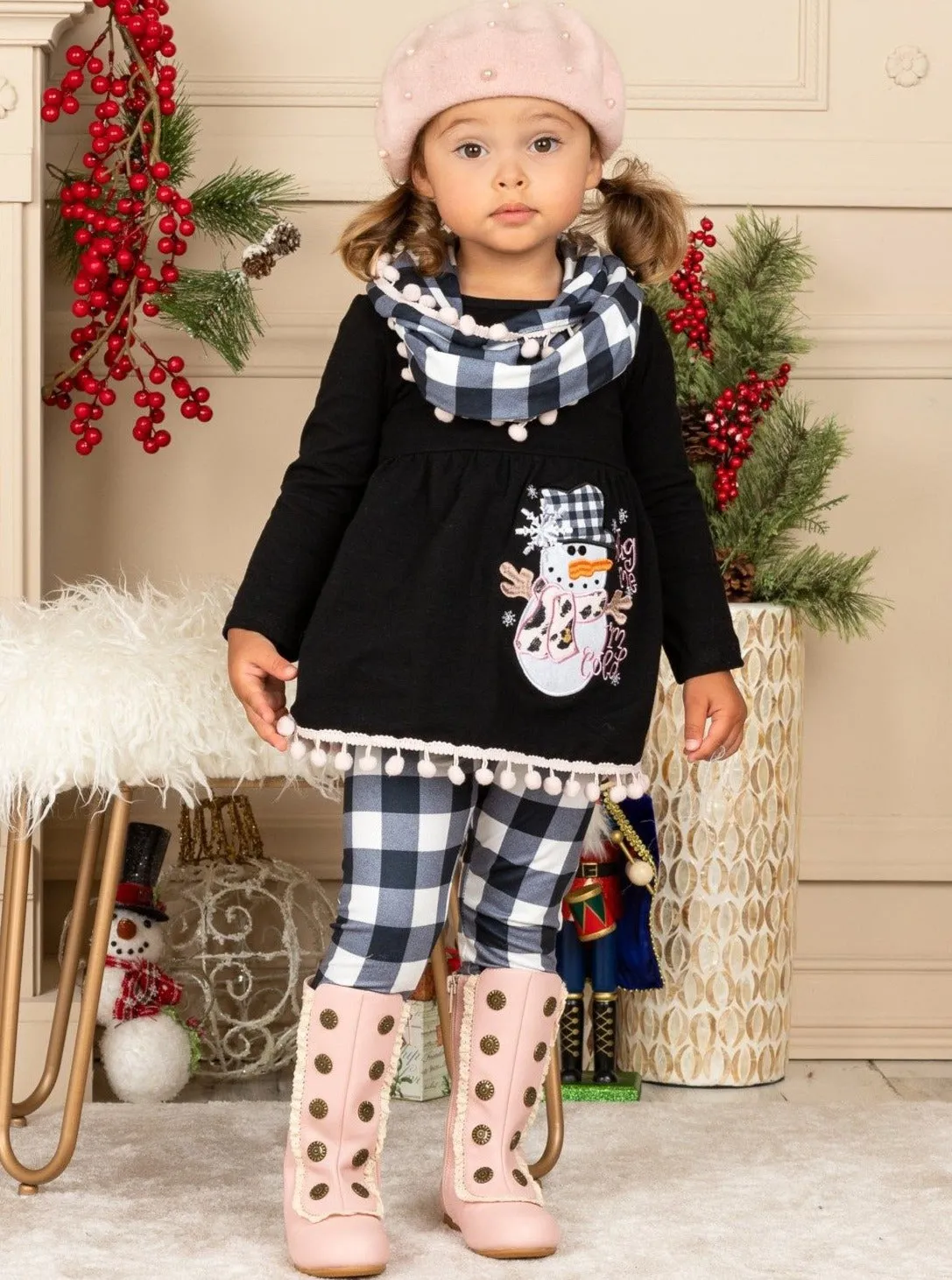 Hug Me, I'm Cold Snowman Tunic, Scarf And Legging Set