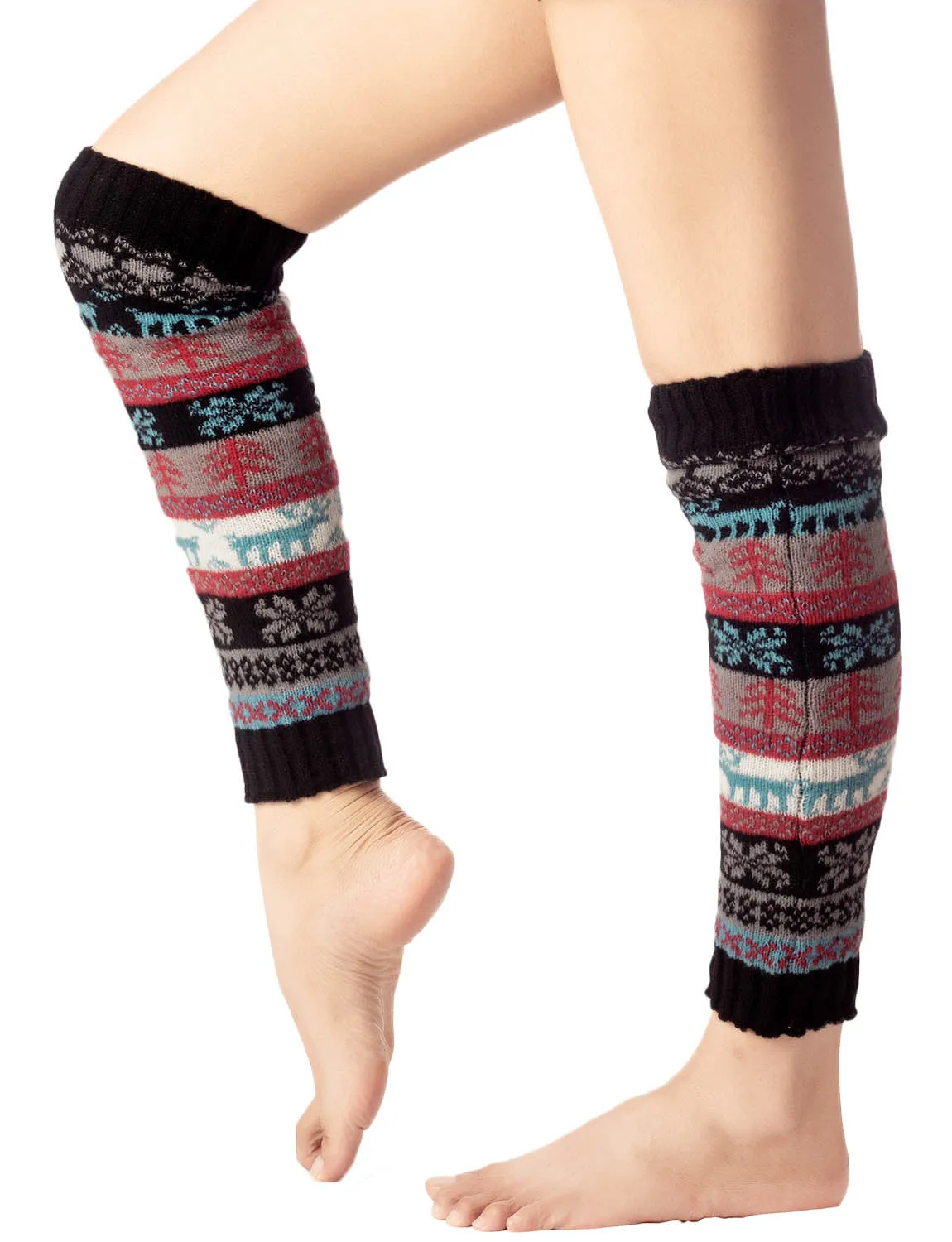 iB-iP Women's Ballet Dancer Stitching Holiday Pattern Stretchy Leg Warmer