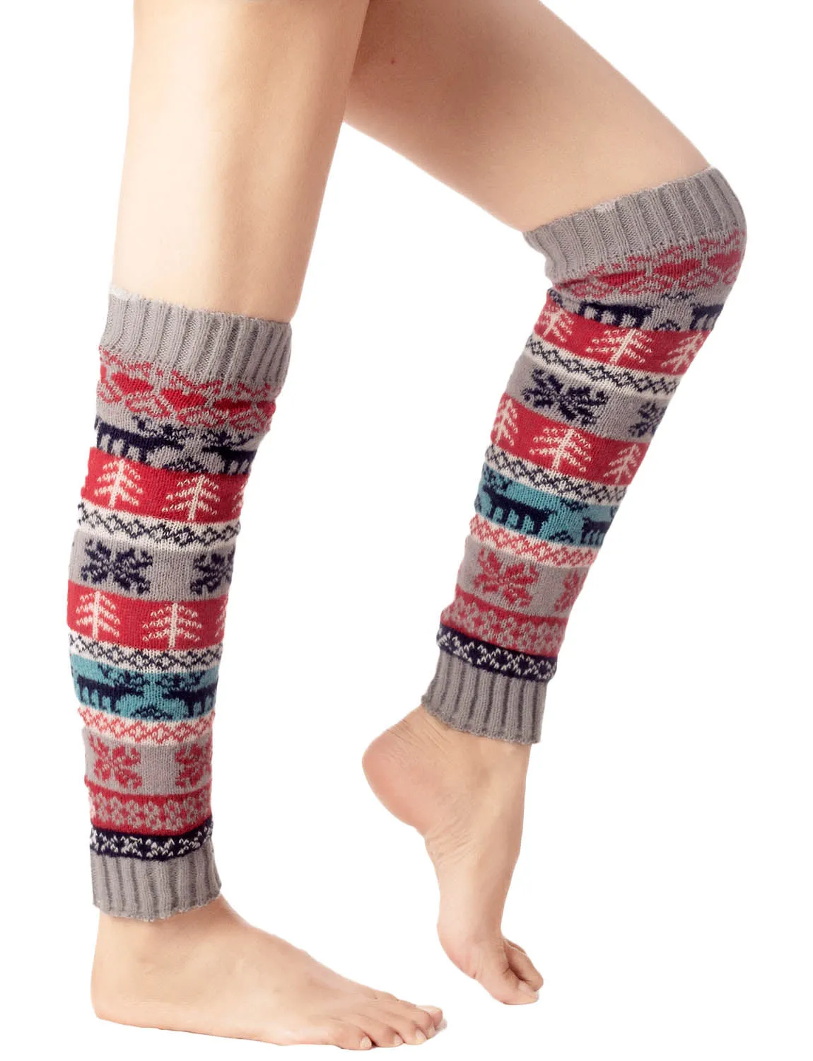 iB-iP Women's Ballet Dancer Stitching Holiday Pattern Stretchy Leg Warmer