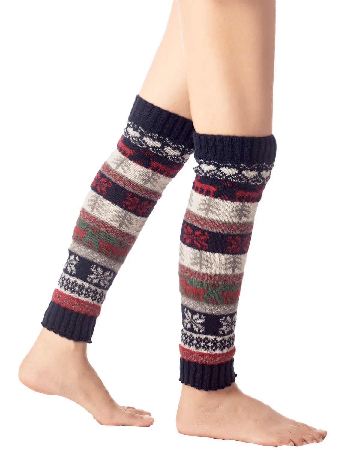 iB-iP Women's Ballet Dancer Stitching Holiday Pattern Stretchy Leg Warmer