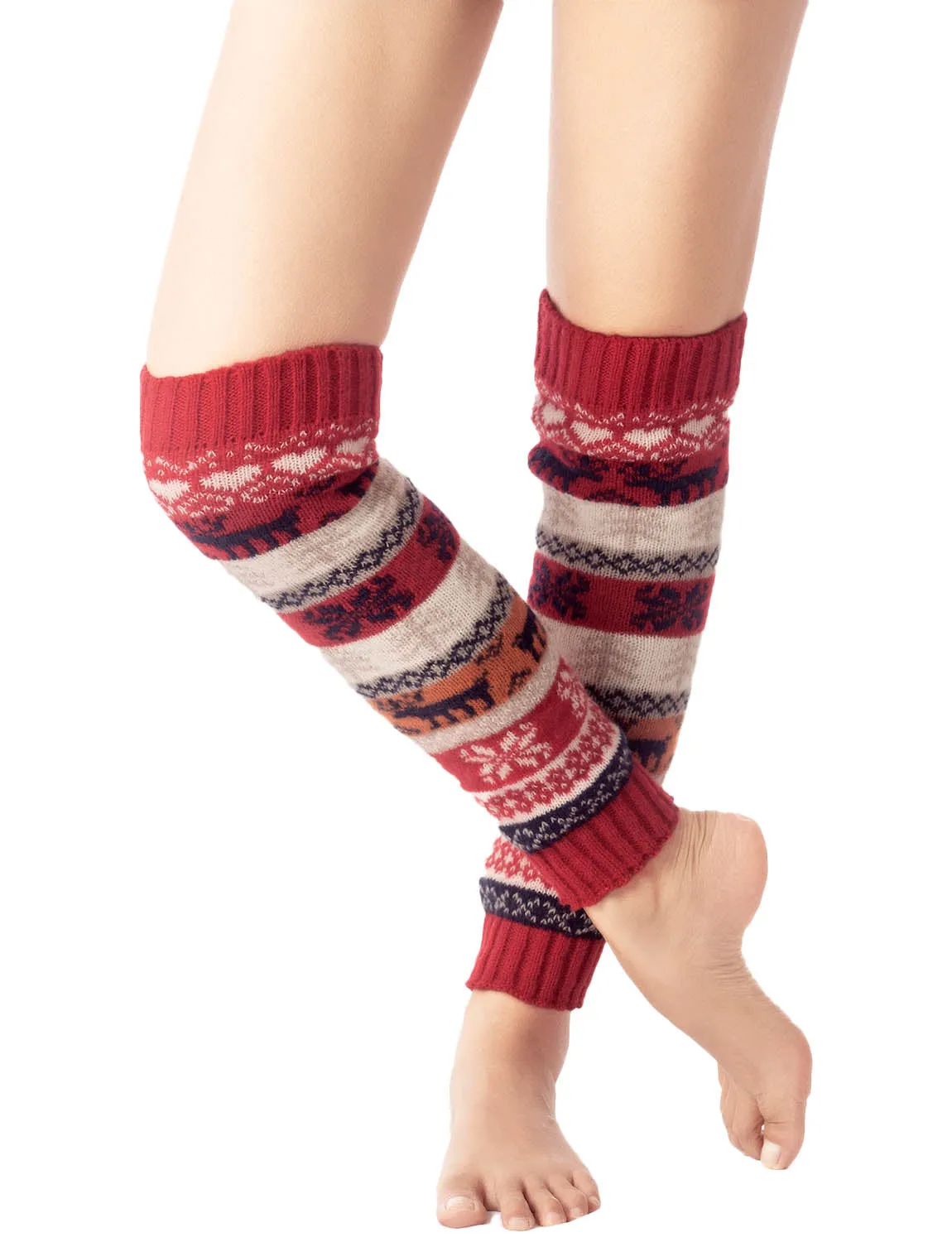 iB-iP Women's Ballet Dancer Stitching Holiday Pattern Stretchy Leg Warmer