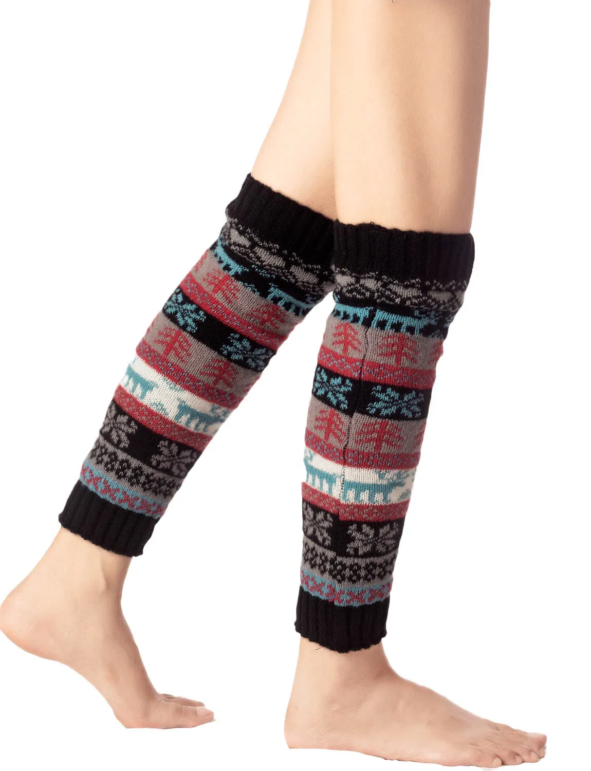 iB-iP Women's Ballet Dancer Stitching Holiday Pattern Stretchy Leg Warmer