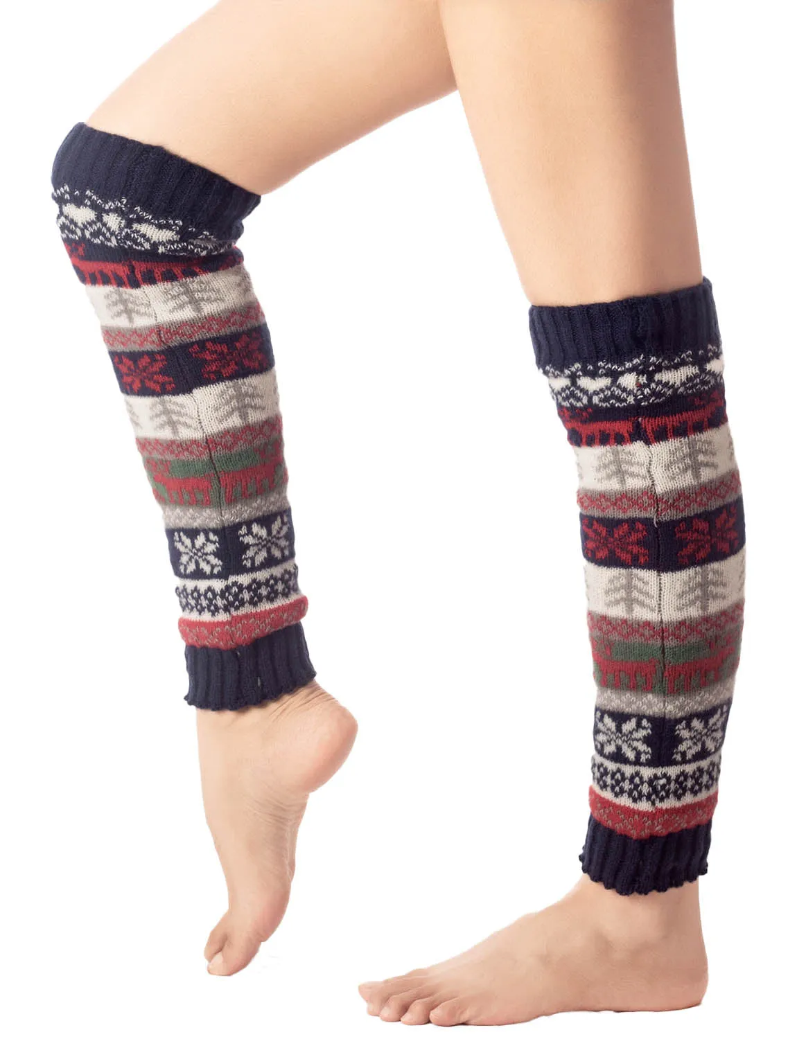 iB-iP Women's Ballet Dancer Stitching Holiday Pattern Stretchy Leg Warmer