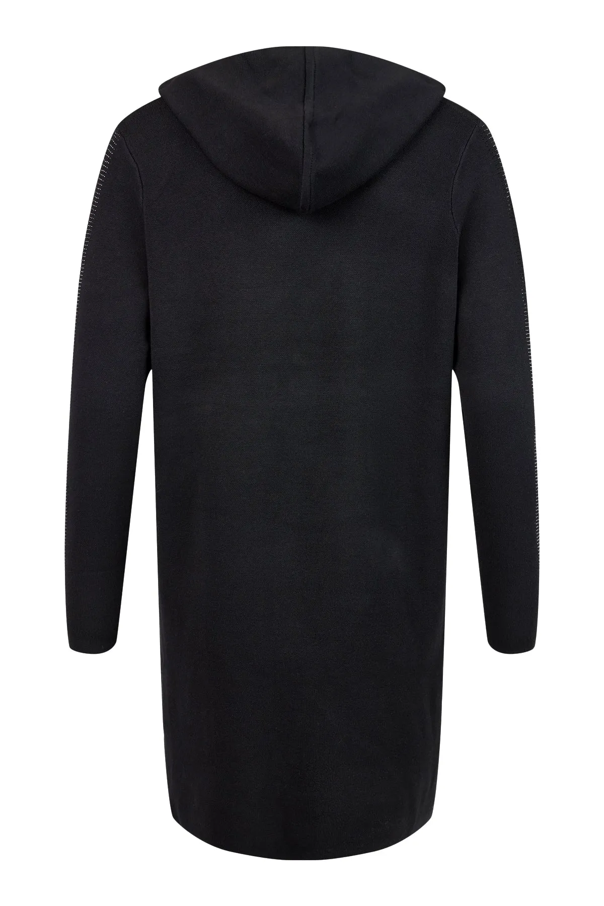 Icona Luxe Long Black Hooded Cardigan with Black Diamante Trim  67270