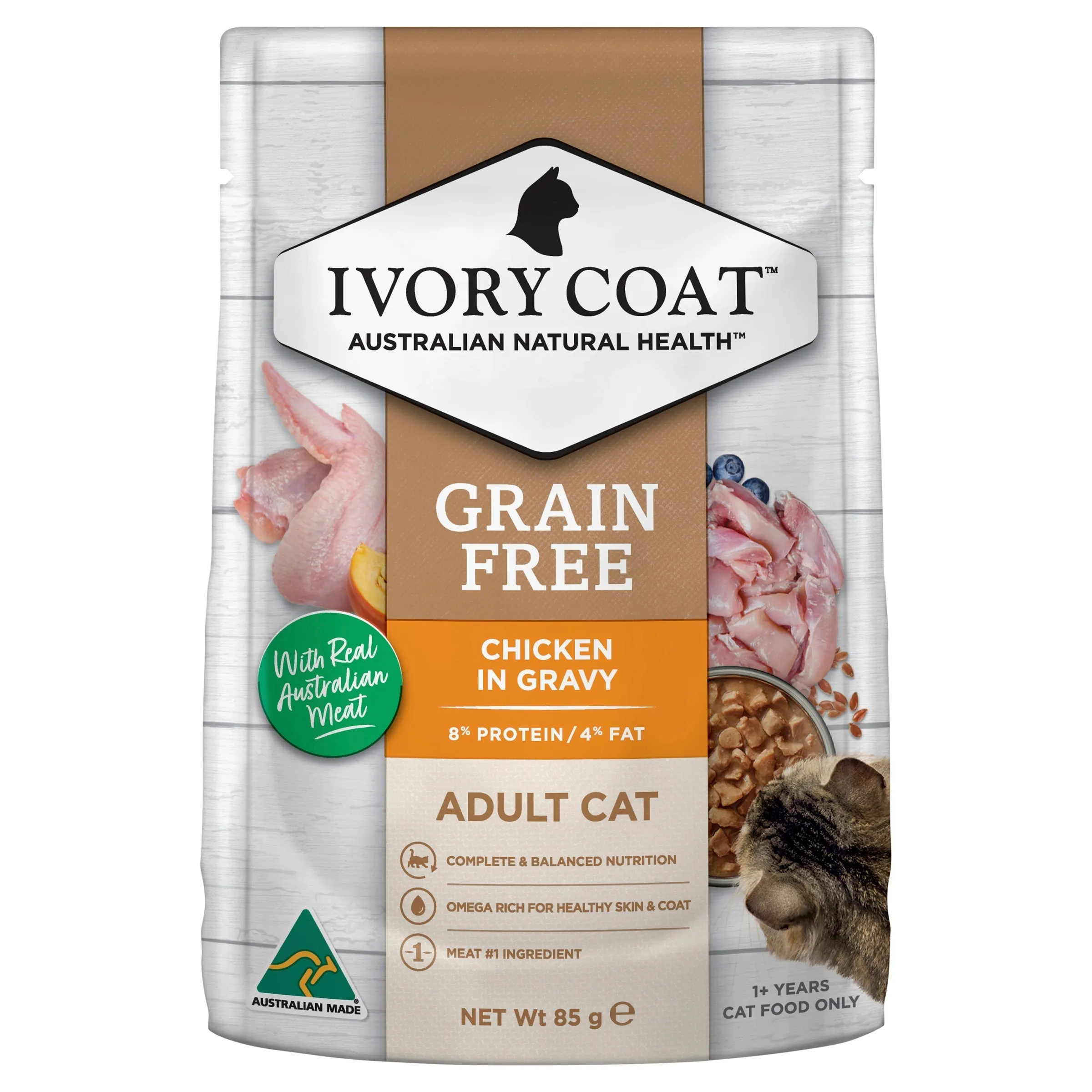 Ivory Coat Grain Free Chicken in Gravy Adult Cat Wet Food 85g x 12