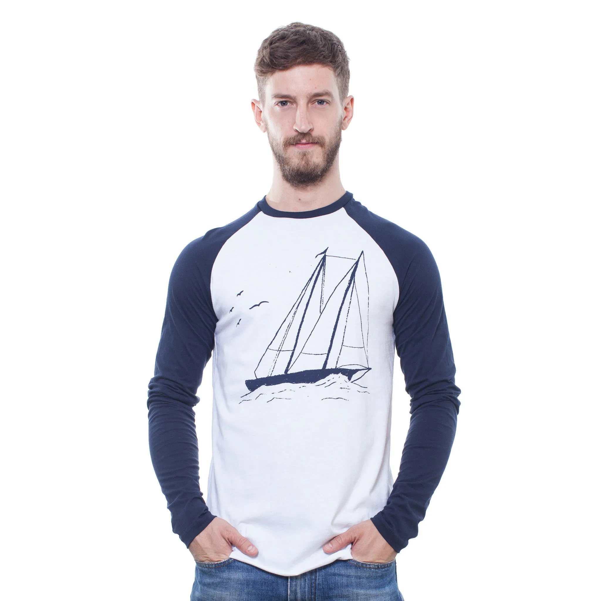 Izola Sailboat Baseball Shirt - White/Navy