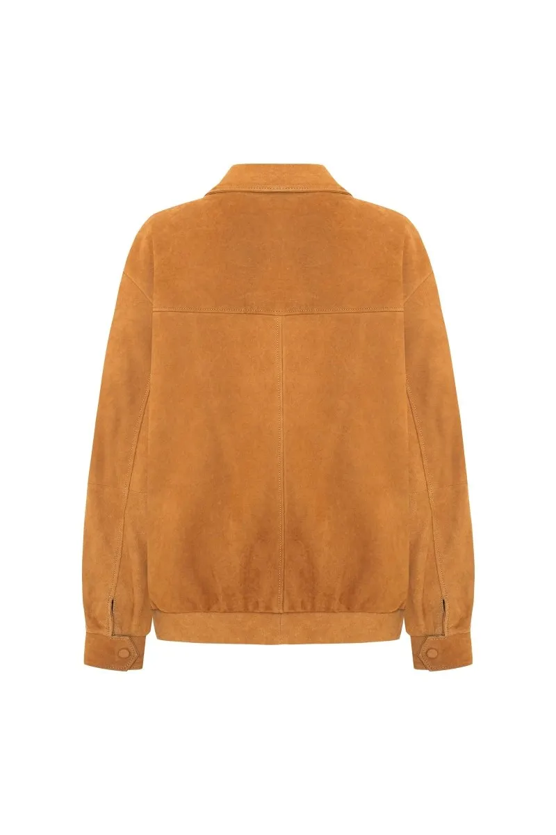 Jade Women's Oversize Nubuck Jacket - Mustard