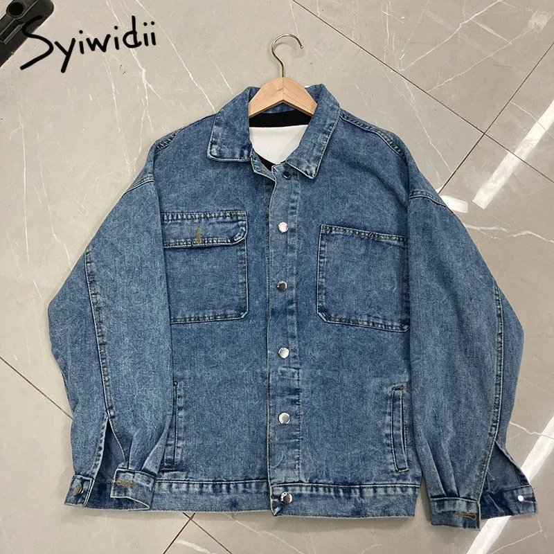 Joskaa Jean Jacket Women Clothes Oversized Jeans Denim Coat Korean Coats Spring Fall 2024 New Jackets for Women Solid Casual