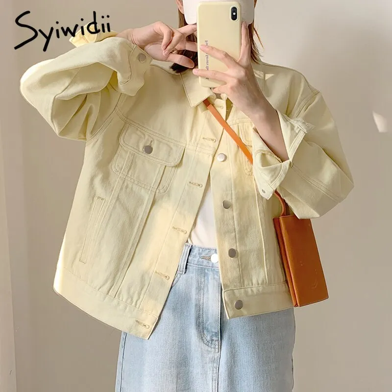 Joskaa Women Jean Jacket 2024 Autumn Winter New Oversized Korean Denim Coat Spring Fall Fashion Black Yellow Jeans Jackets