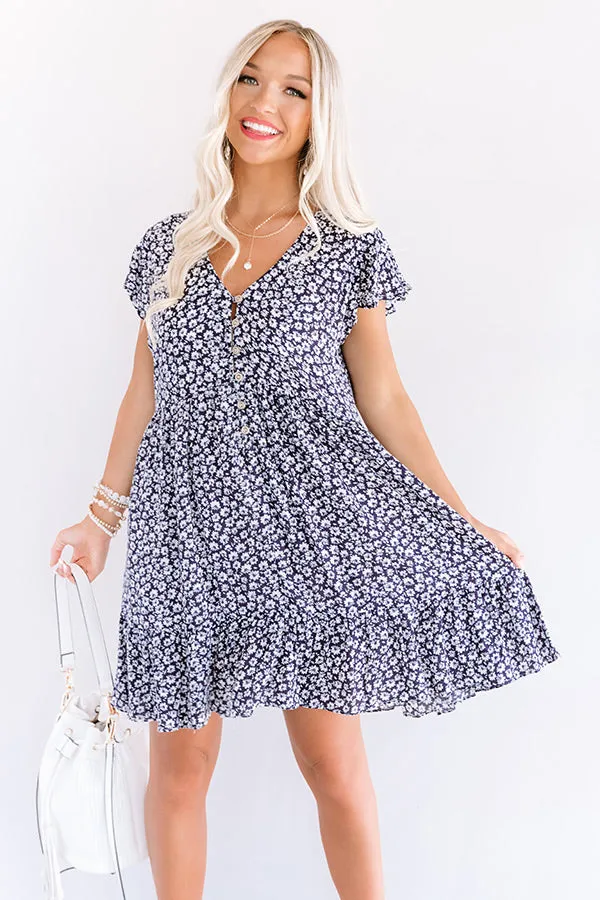 Joy For Days Floral Babydoll Dress in Navy